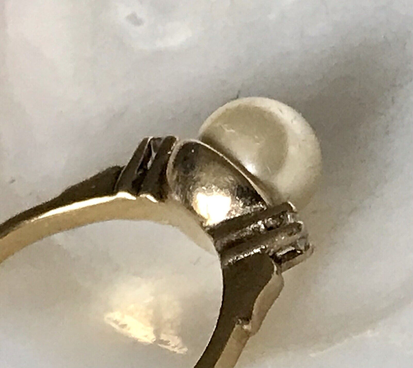 Antik Alt Edel DAMEN RING Silber 925 Perle farblose Steine Gr.58 18,4 vergoldet