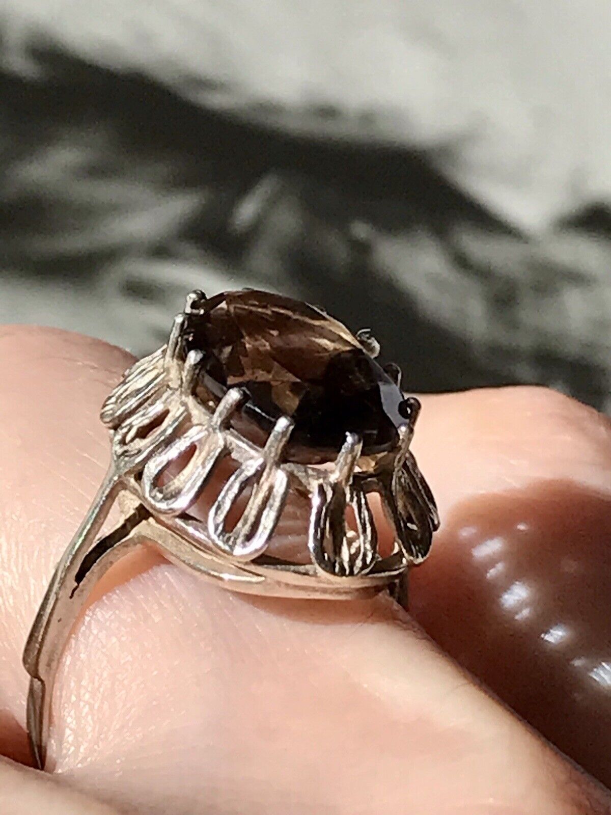 Vintage Edel Rauchquarz Stein DAMEN RING Silber 835 Gr.57 1,81