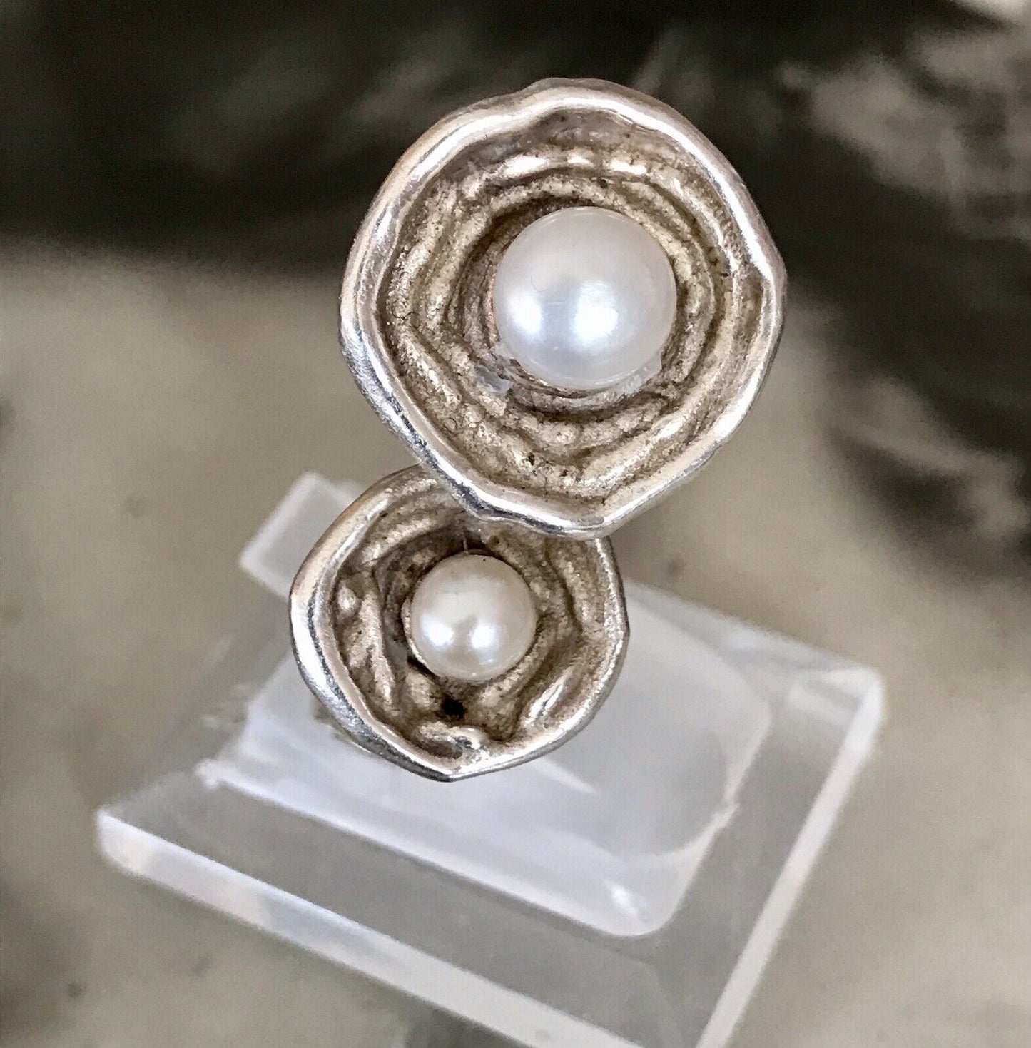 Vintage Modernist Designer DAMEN RING 925 Silber ADK Gr.58- 60 Perlen