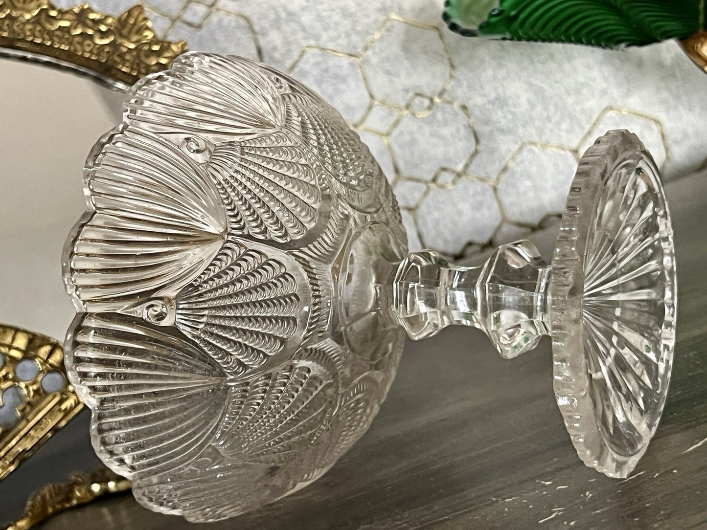 Antik Jugendstil Pressglas Glas Fußschale Schale Zuckerschale