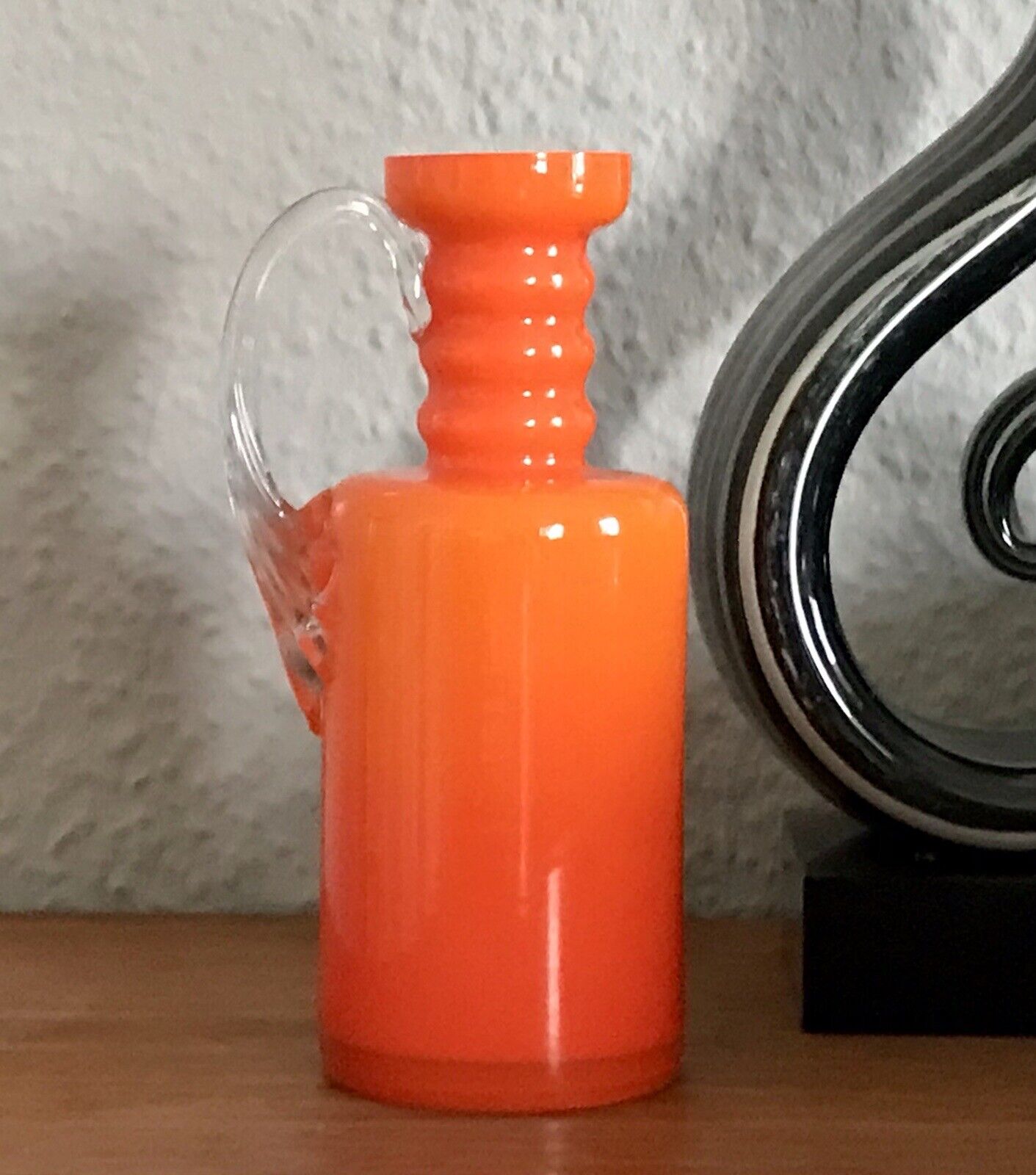 Vintage Vase Empoli? opalin Firenze Glasvase Orange Henkelvase Italien Designer