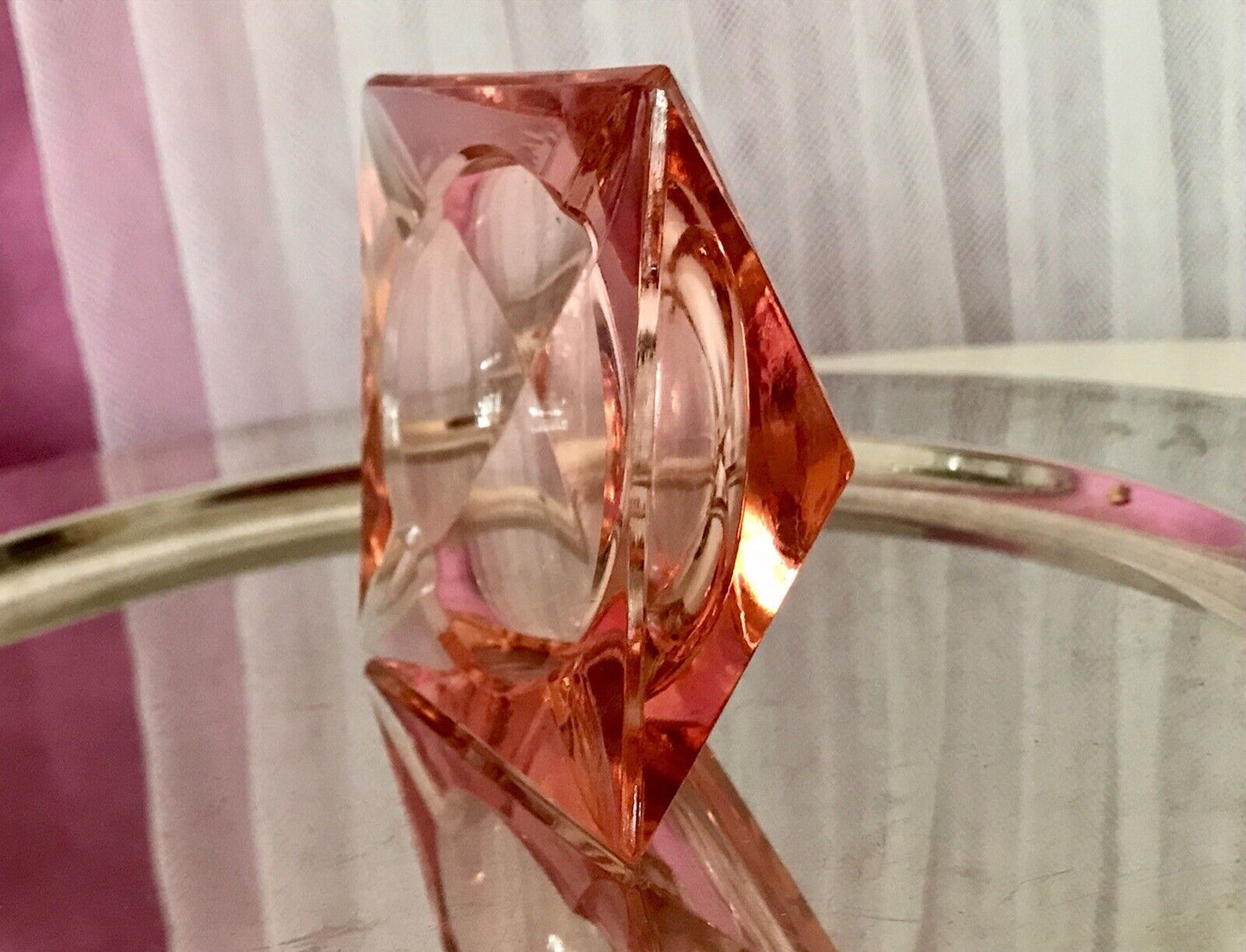 Antik Art Déco Aschenbecher Ascher Rosalin Pressglas Glas geometrisiert
