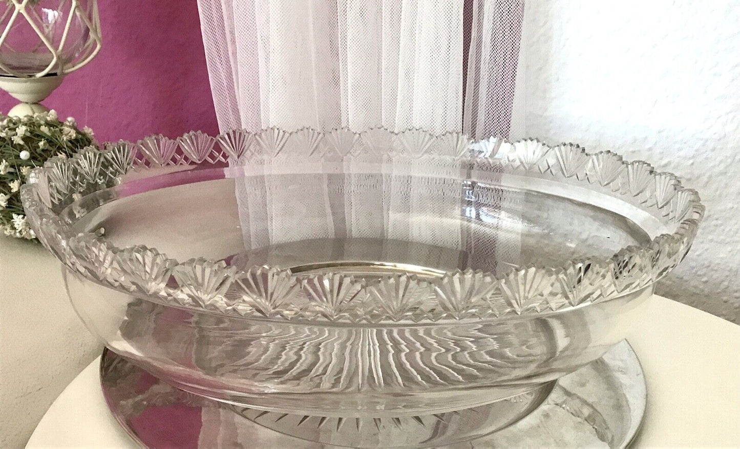 Antik Groß Bleikristall Schale Glasschale Jardiniere Kristallglas Glaseinsatz