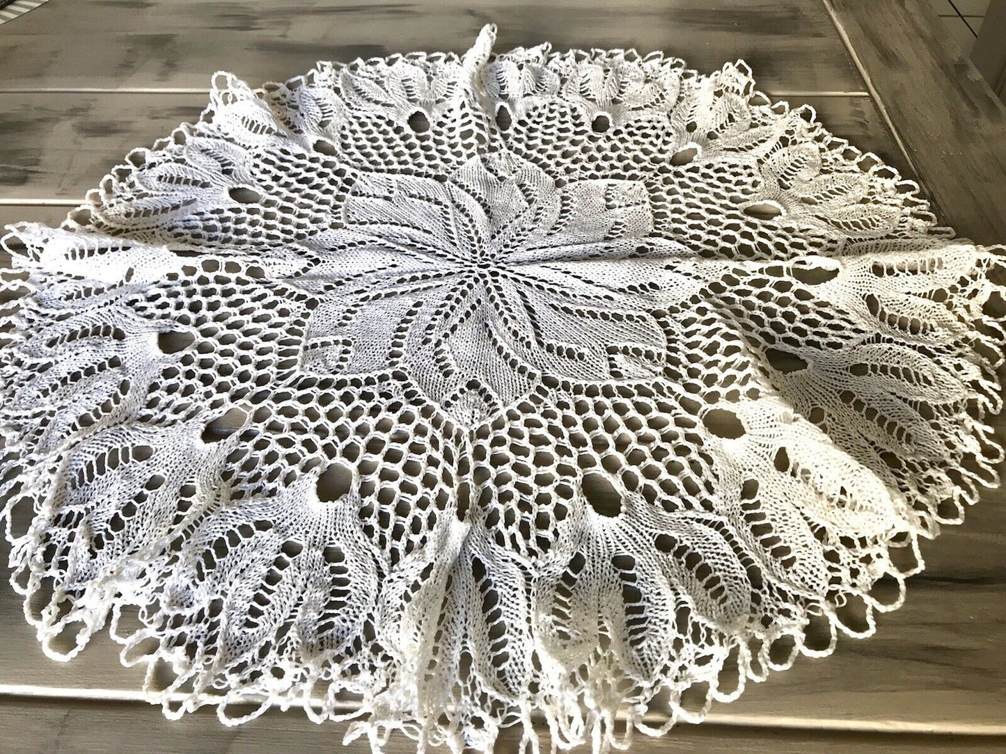 Antik alt Spitze weiß Tischdecke rund 57 cm Baumwolle gestrickt So Schön!