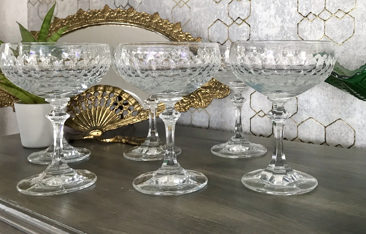 Vintage 8x Champagnerschalen Sektschalen Kristallglas Schliff Bleikristall