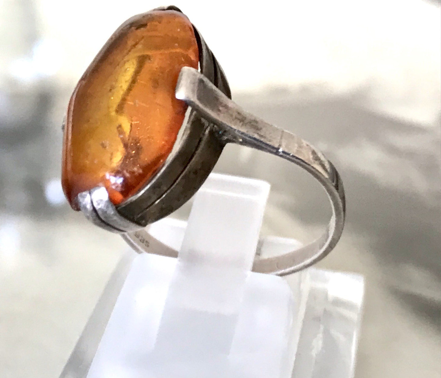 Alt Vintage Edel Bernstein DAMEN RING Silber 835 Super Design Gr. 56 57 schön!