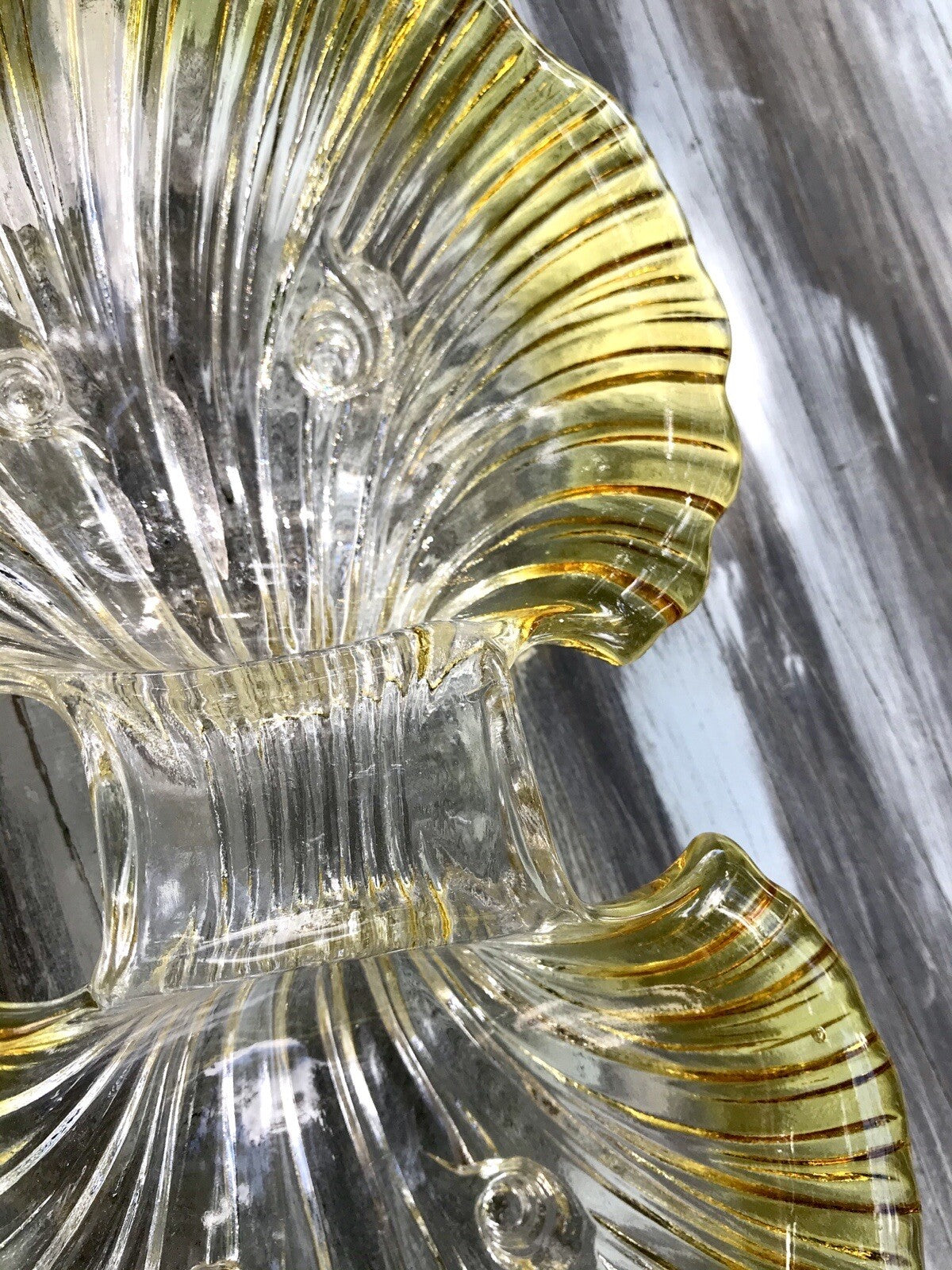Vintage 70er Glas Schale Anbietschale Muschel Walther Glas Kultig gelb