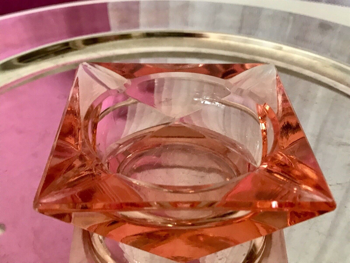Antik Art Déco Aschenbecher Ascher Rosalin Pressglas Glas geometrisiert