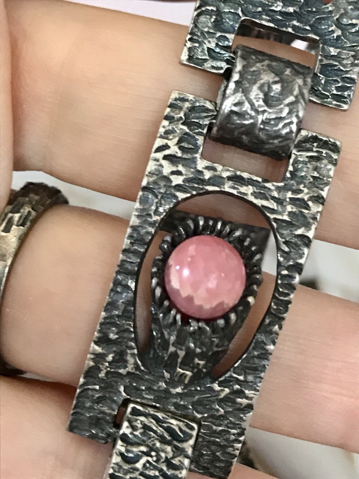 Vintage Schmuck Set 60er Designer Armband Ring Modernist 925 Silber Rosenquarz