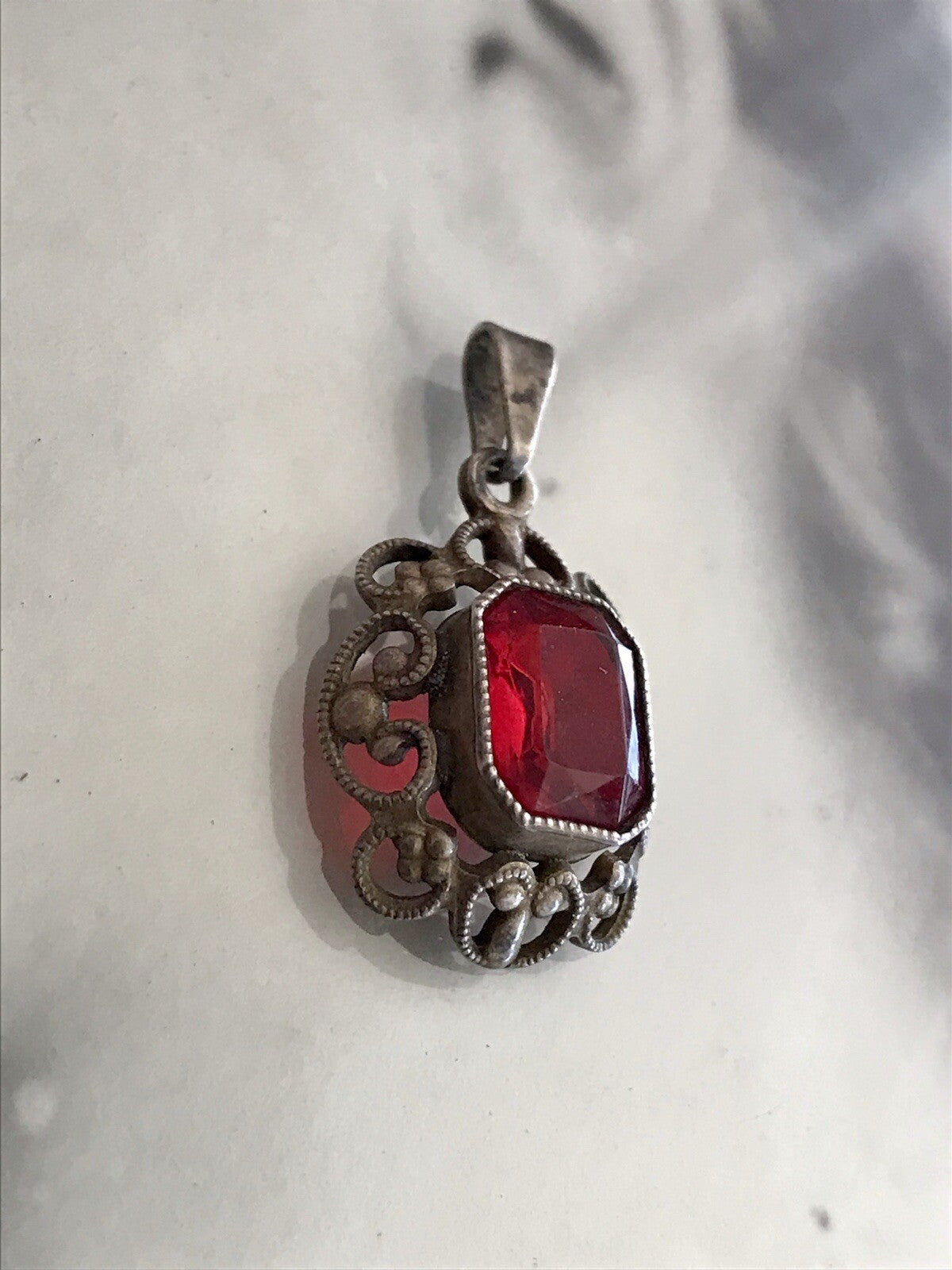 Antik Jugendstil Art Déco Edel Anhänger 835 Silber SUPER Design roter Stein