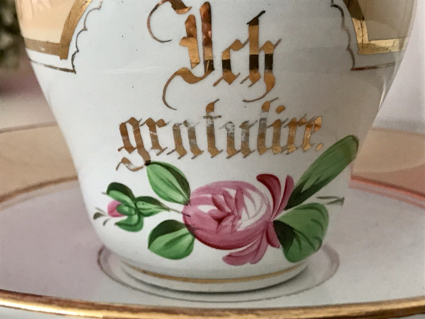Antik Keramik ? Porzellan? Andenken Gedeck Sammeltasse Tasse „Ich gratulire“