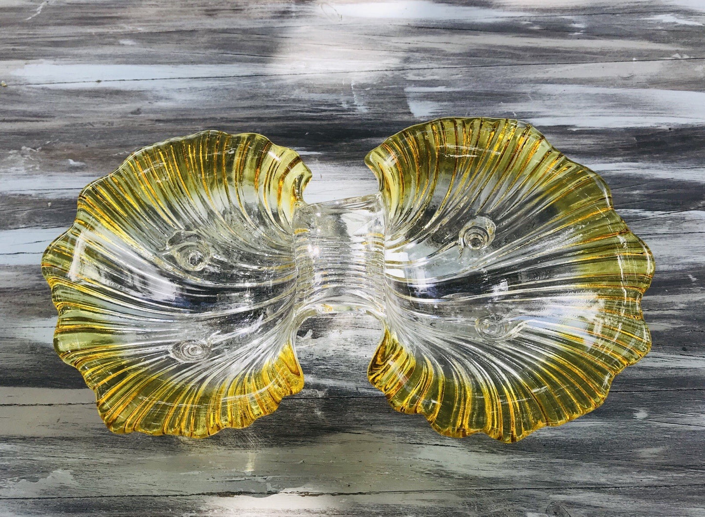 Vintage 70er Glas Schale Anbietschale Muschel Walther Glas Kultig gelb