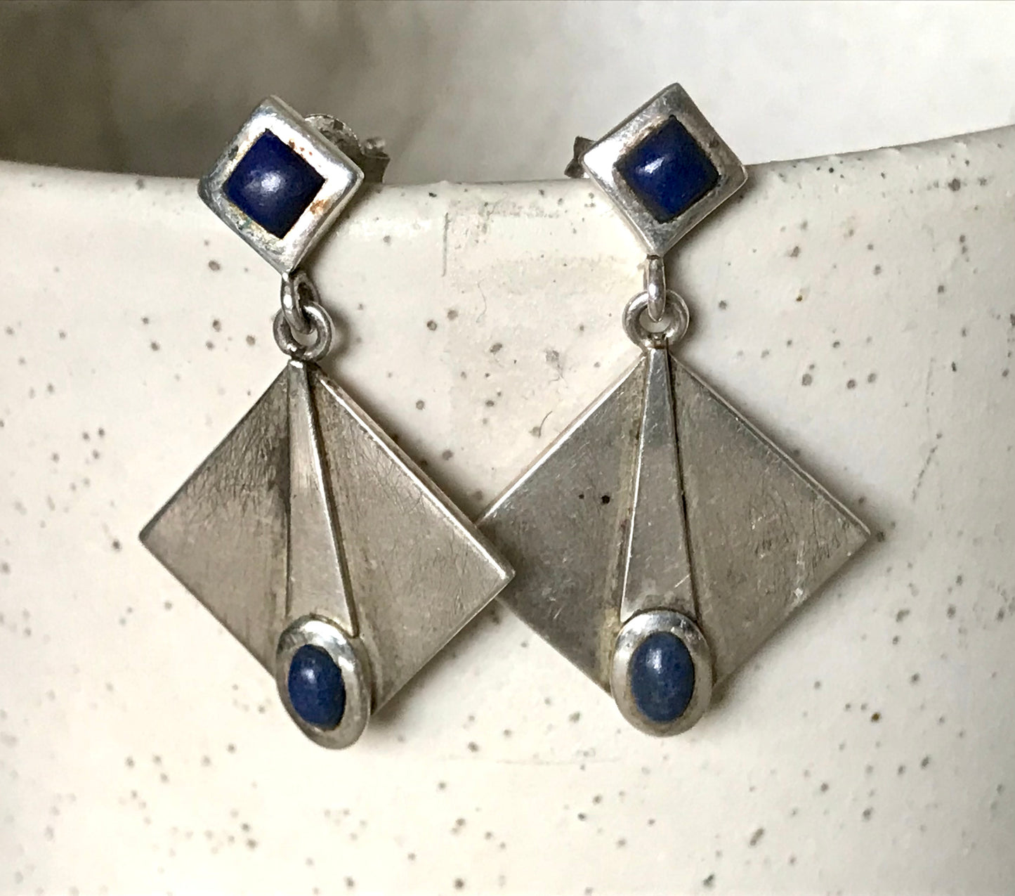 Alt Vintage Modern Ohrringe Ohrhänger DAMEN 925 Silber blauer Stein Sodalith?