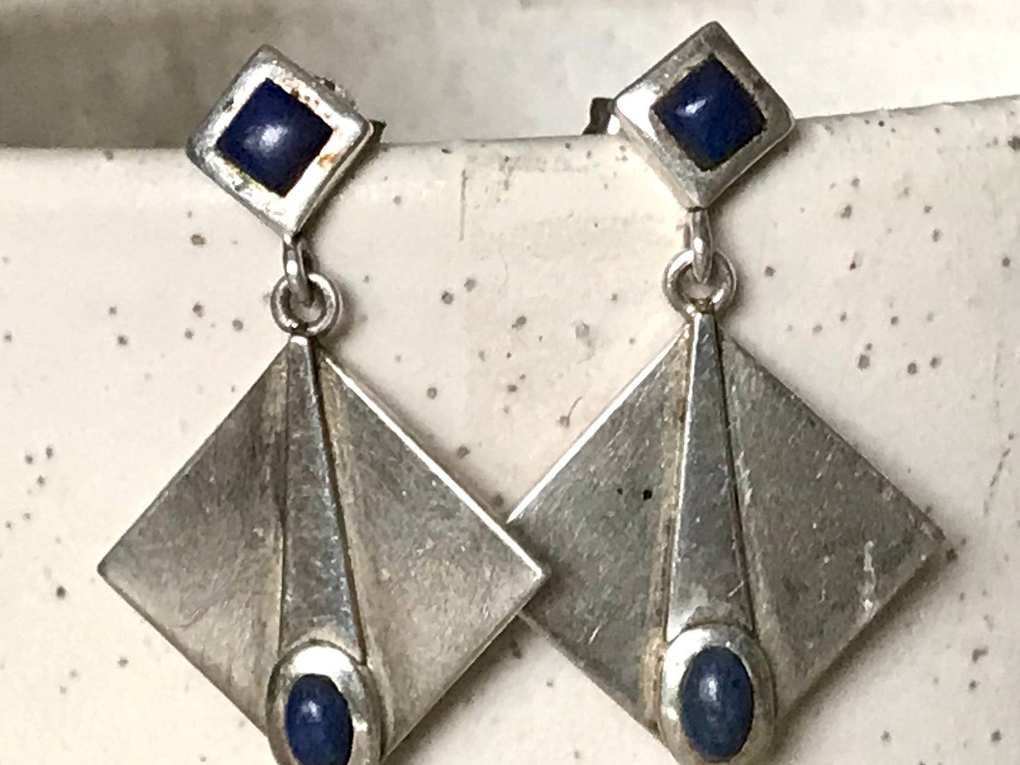 Alt Vintage Modern Ohrringe Ohrhänger DAMEN 925 Silber blauer Stein Sodalith?