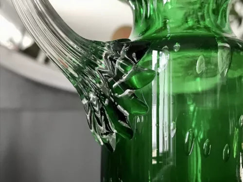 Vintage Vase Murano Glasvase grün Luftblasen Henkelvase