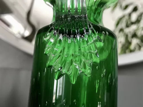 Vintage Vase Murano Glasvase grün Luftblasen Henkelvase