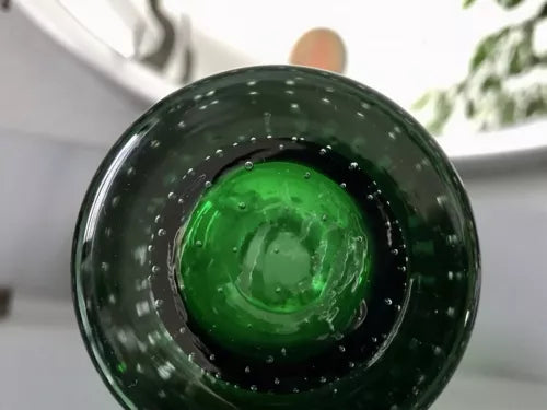 Vintage Vase Murano Glasvase grün Luftblasen Henkelvase