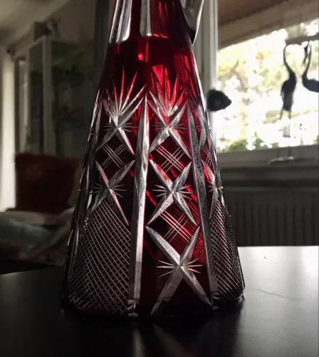 Antik Art Déco rubin rot Überfangglas Schliff Dekanter Karaffe Kristallglas EDEL