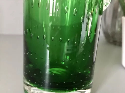 Vintage Vase Murano Glasvase grün Luftblasen Henkelvase