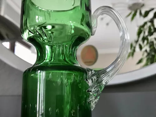 Vintage Vase Murano Glasvase grün Luftblasen Henkelvase