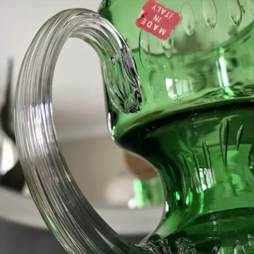 Vintage Vase Murano Glasvase grün Luftblasen Henkelvase