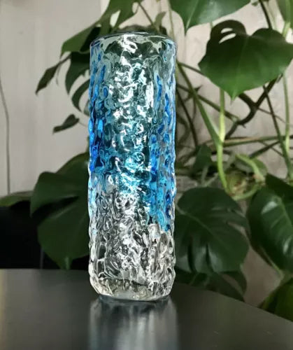 Vintage Geoffrey Baxter Whitefriars ? Designer Glasvase Vase Glas türkis Blau