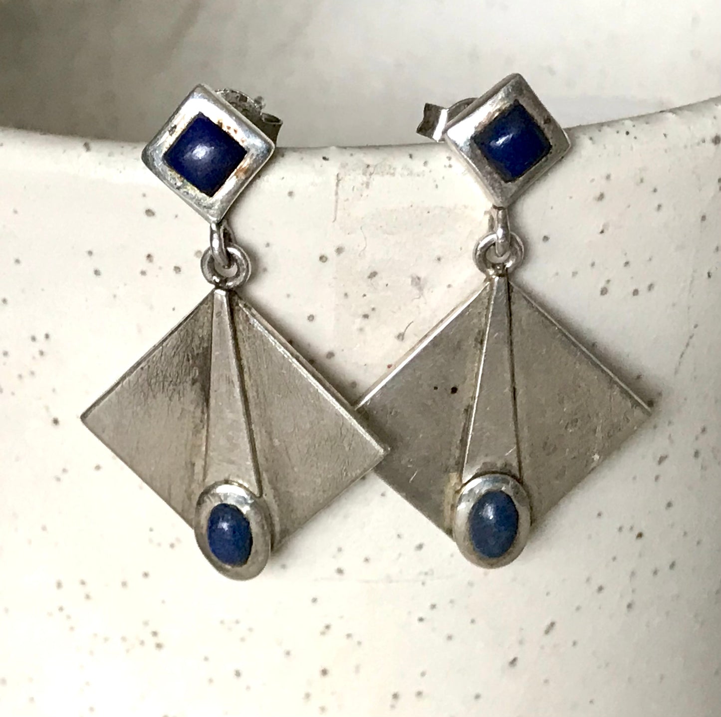 Alt Vintage Modern Ohrringe Ohrhänger DAMEN 925 Silber blauer Stein Sodalith?