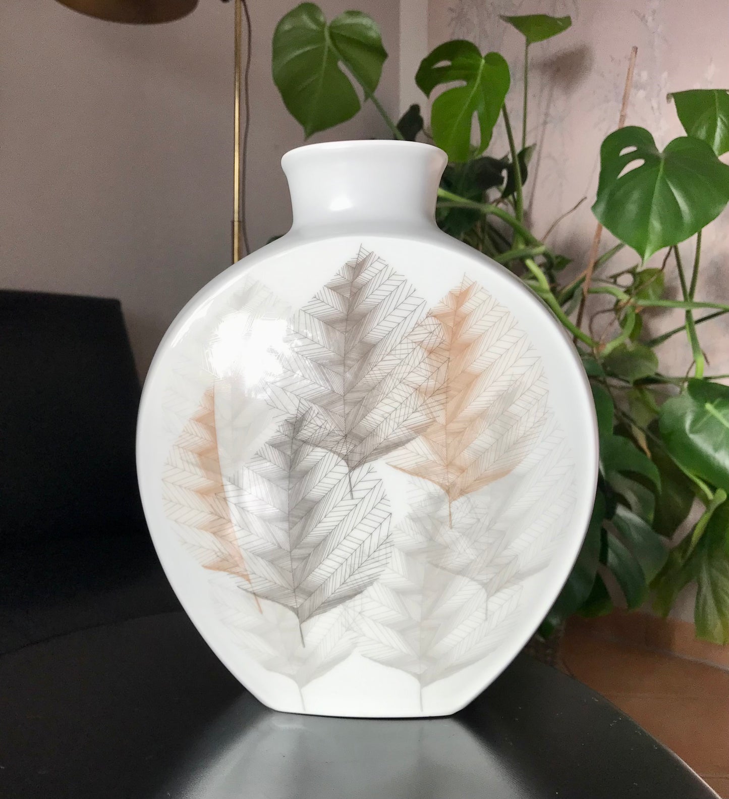 Vintage 60er Porzellan Designer Vase Hutschenreuther Blattdekor RAR groß