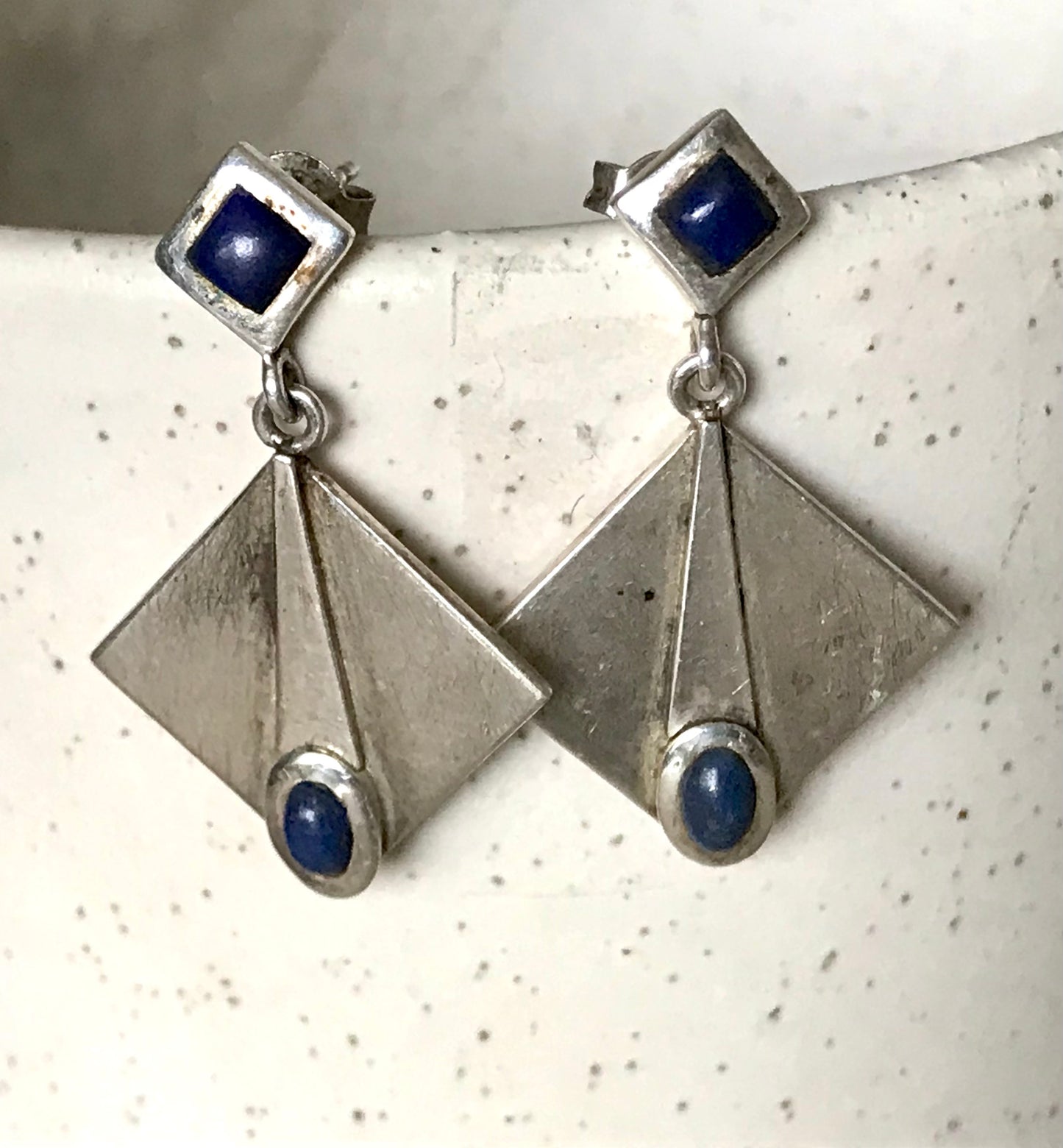 Alt Vintage Modern Ohrringe Ohrhänger DAMEN 925 Silber blauer Stein Sodalith?