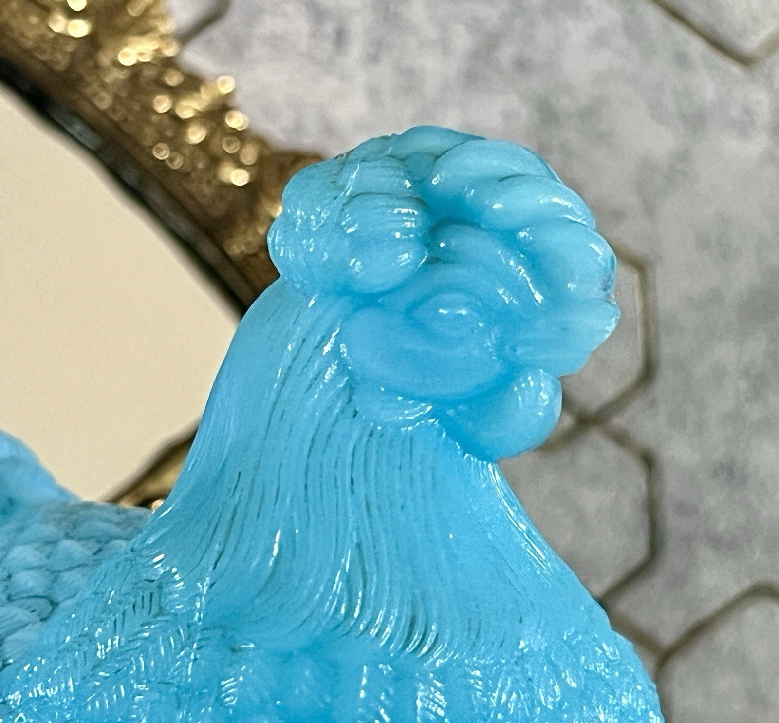 Antik Jugendstil Glasdose Dose Opalglas Deckeldose Pressglas Henne Blau