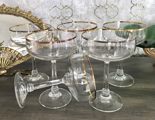 Antik? Art Déco Stil 6 Gläser Likörschalen Likörgläser Glas Goldrand Lausitzer?