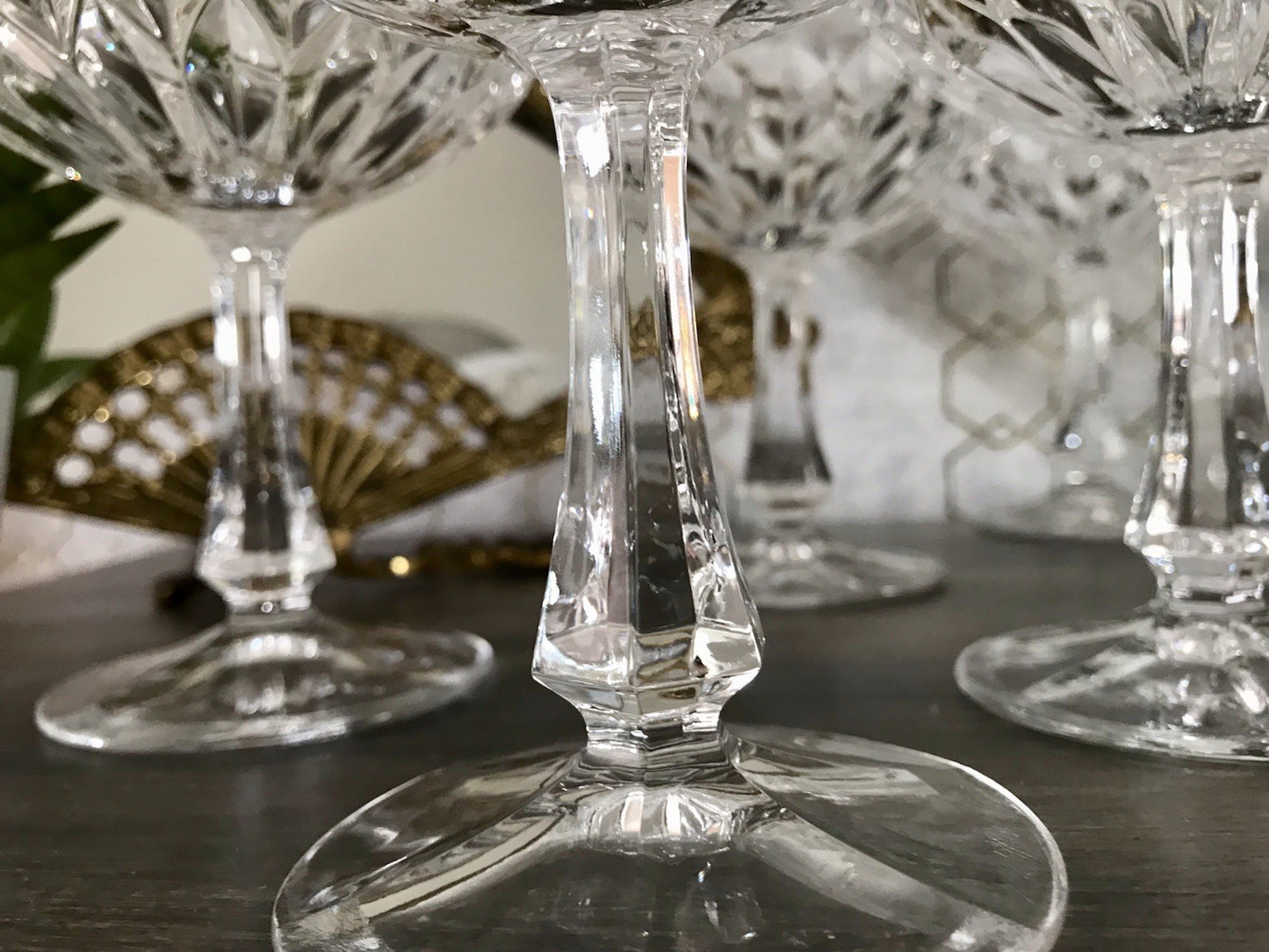 Vintage 9x Champagnerschalen Sektschalen Kristallglas Schliff Bleikristall