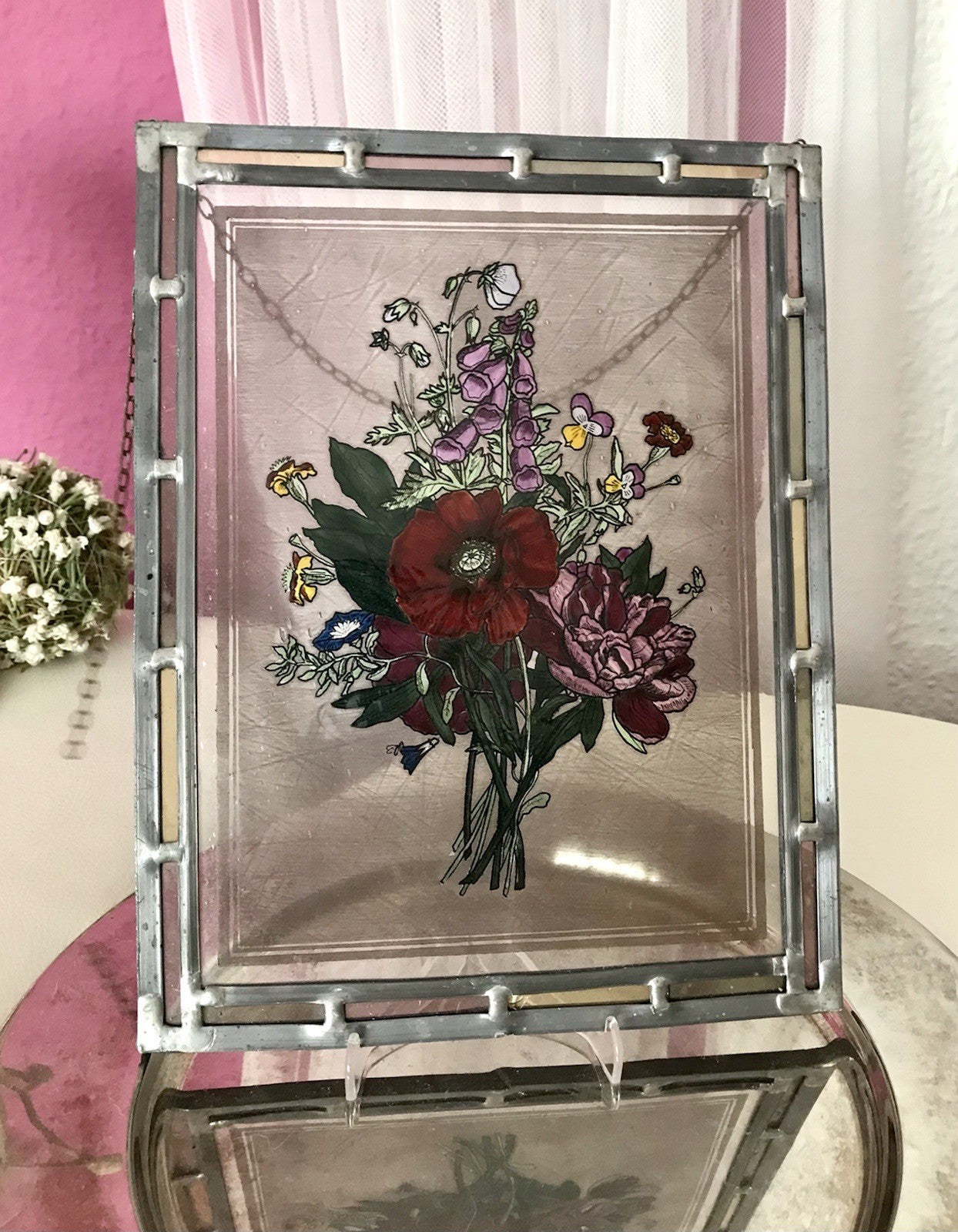 Antik? alt Bleiverglasung Fensterbild Blumenbouquett Glasmalerei