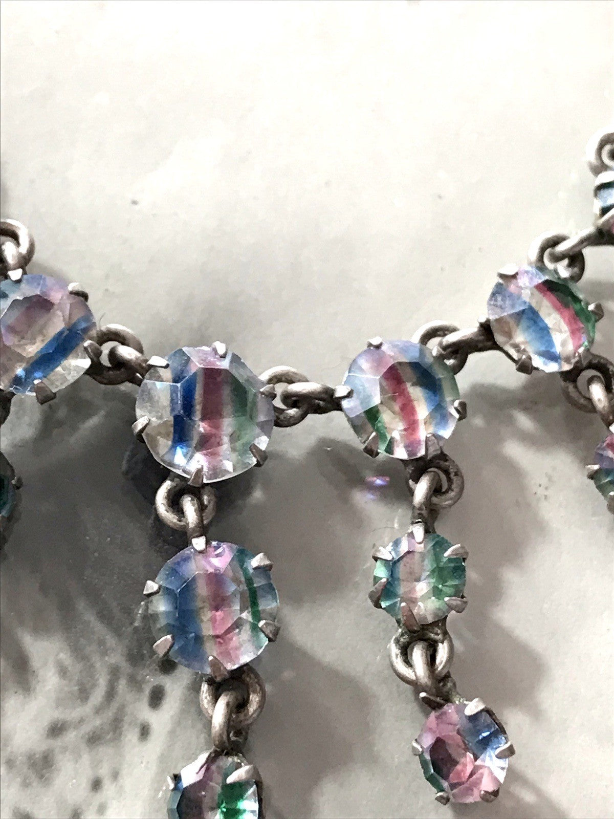 Antik Edel Art Déco 925 Silber Collier Halskette Rheinkiesel