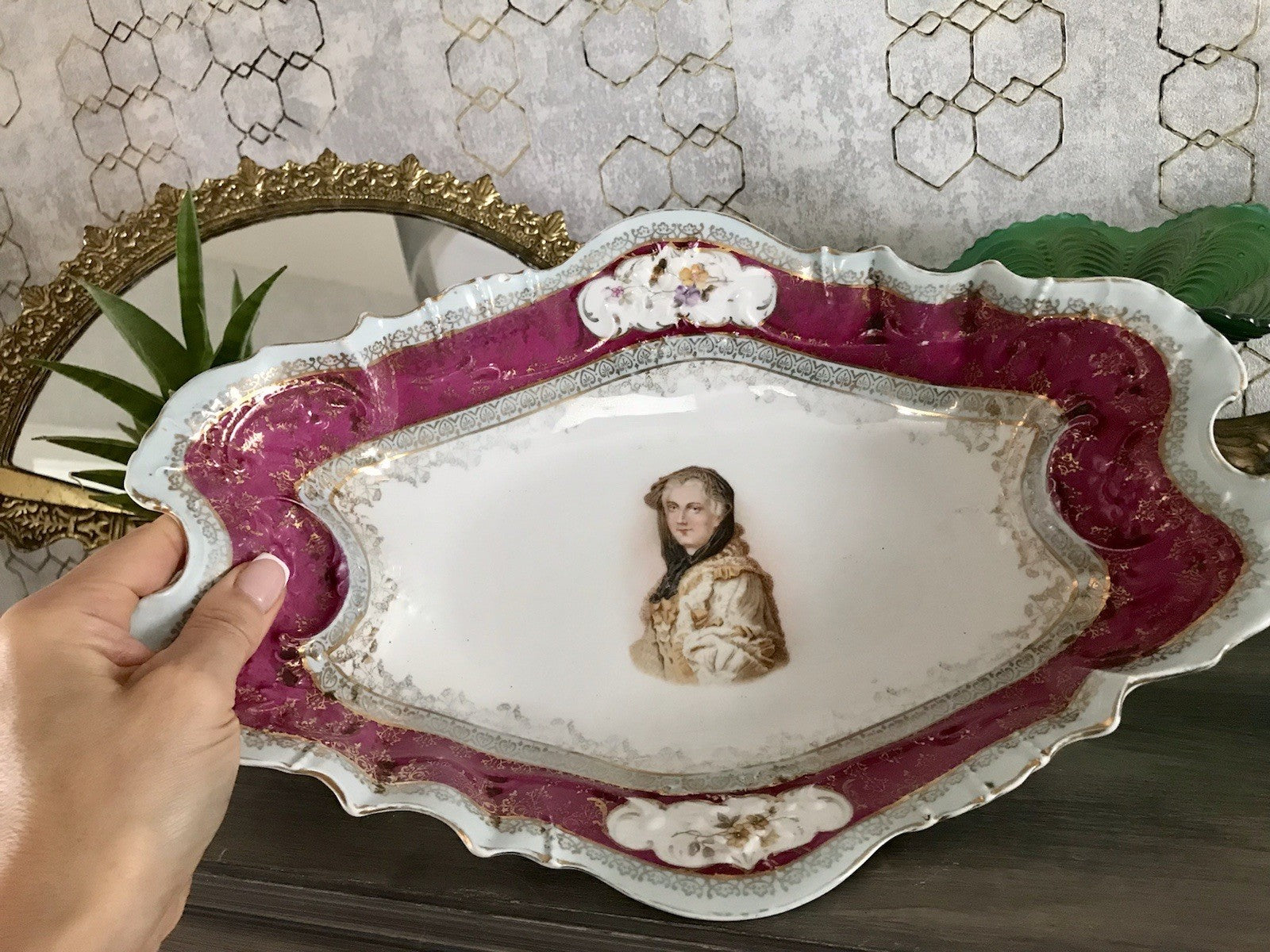 Antik Carl Tielsch Porzellan Schale Zierschale ~ 1870 Maria Leszczynska Porträt