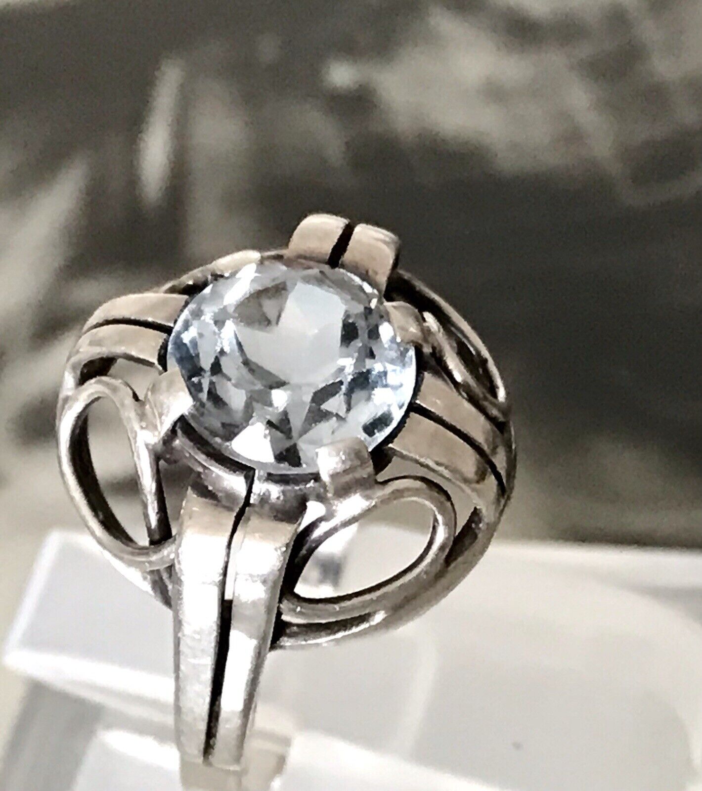 Antik Art Déco Edel blauer Stein DAMEN RING 850 Silber SUPER Design Gr.51 52