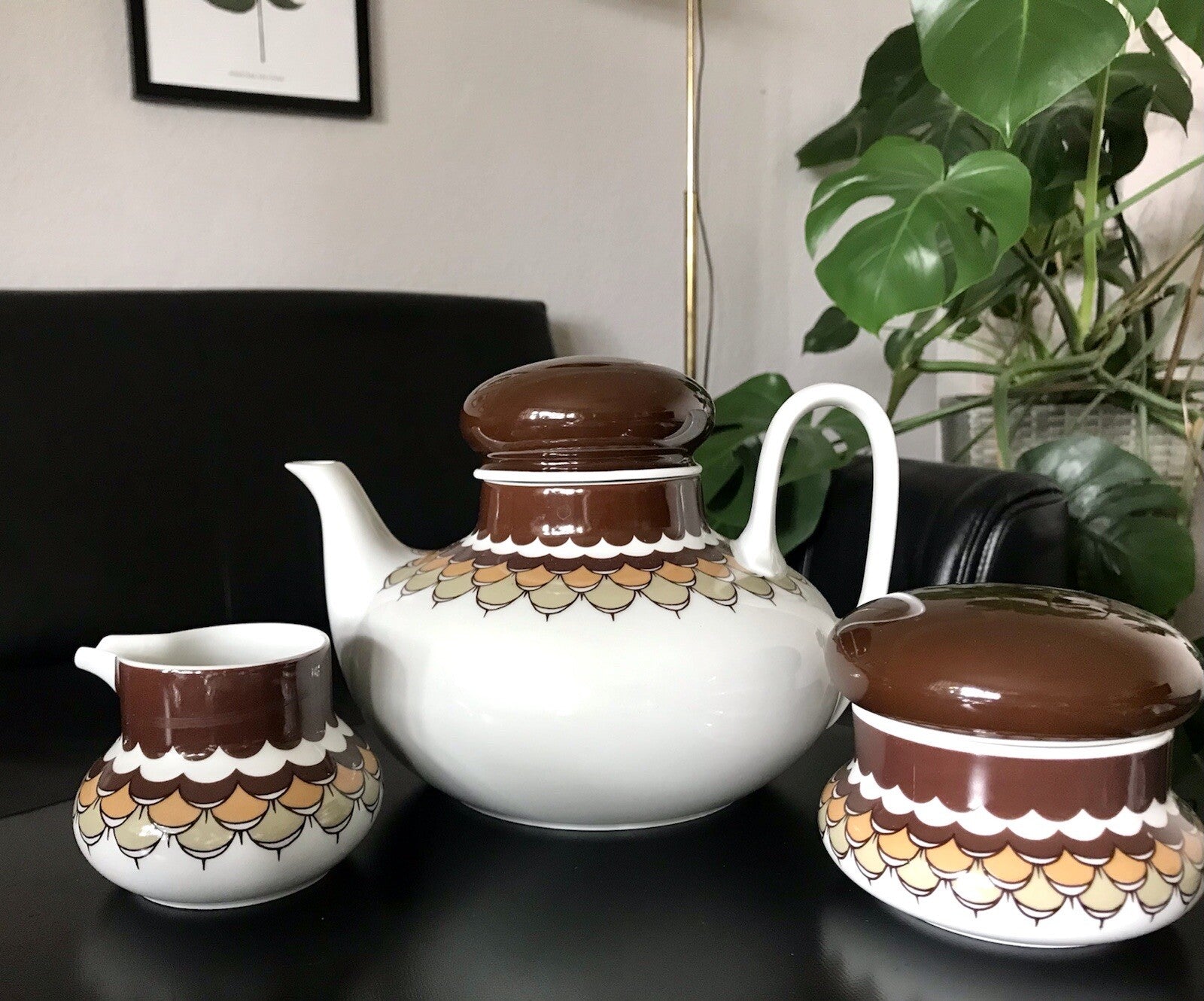 Alt Vintage 70er Thomas Porzellan Kaffeeservice weiß braun orange Wirkalla 6 P.