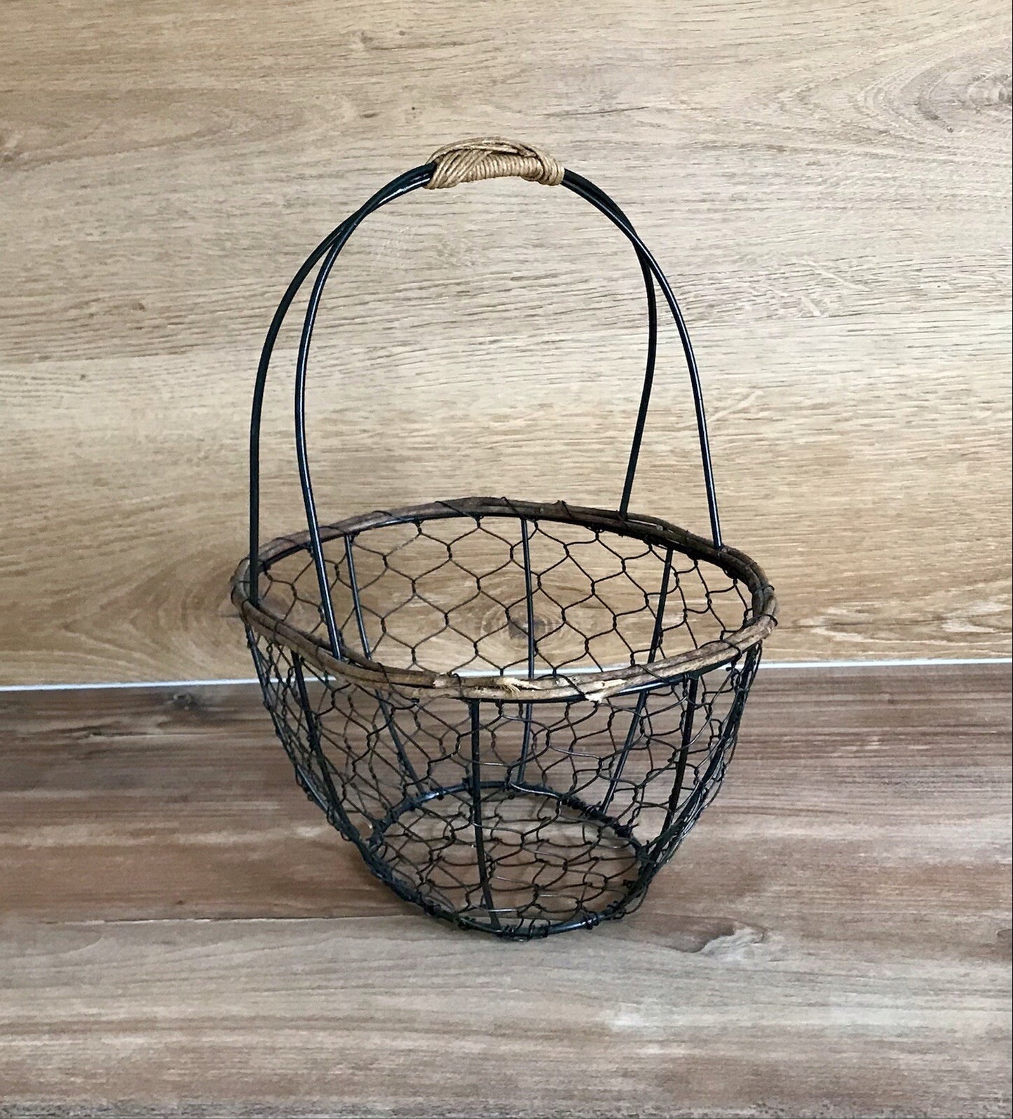 Alt Vintage 60er Korb Metallkorb  Weide schwarz&braun