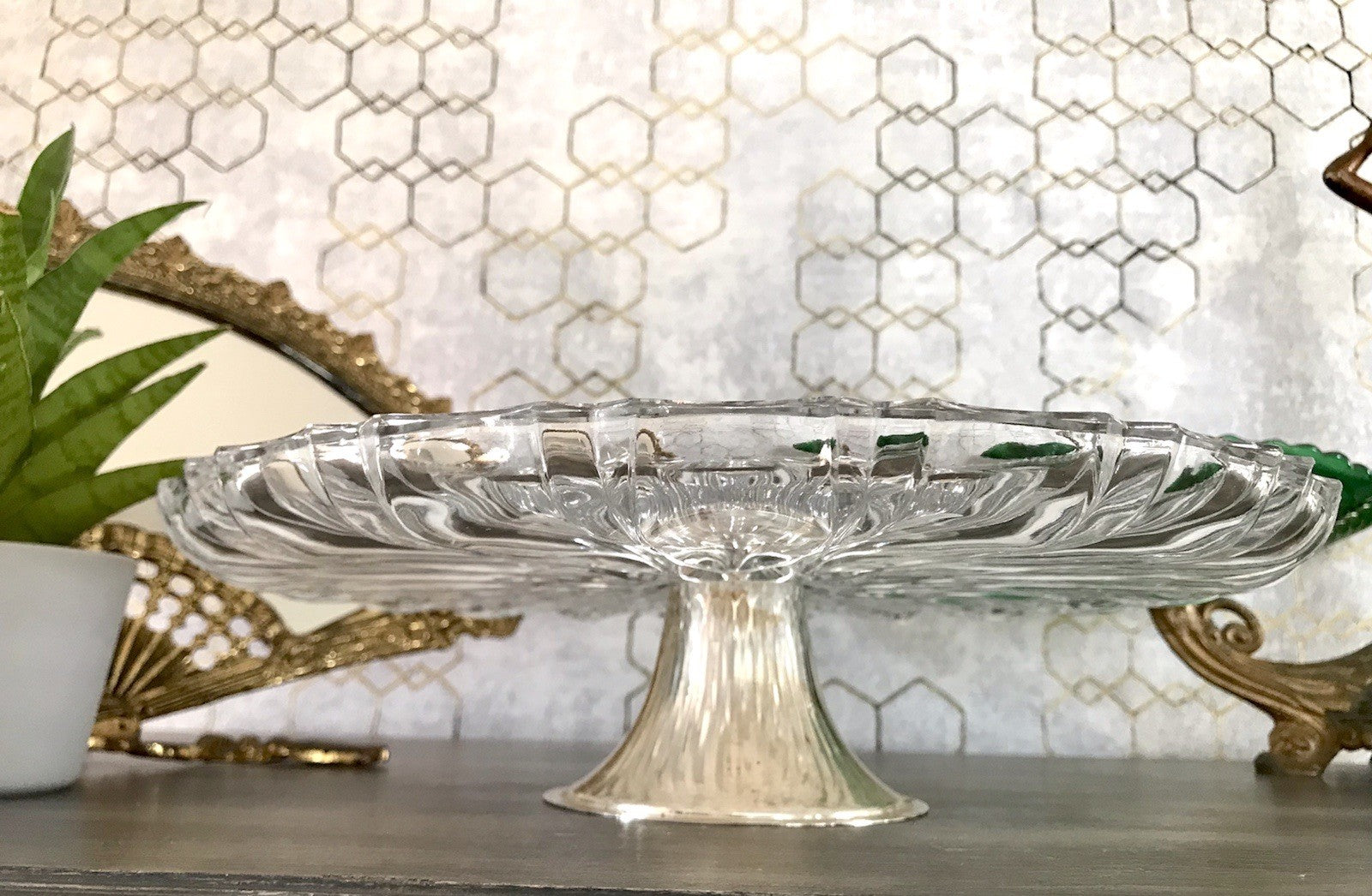 Vintage Tortenständer Tortenplatte Glas Kristallglas Bleikristall