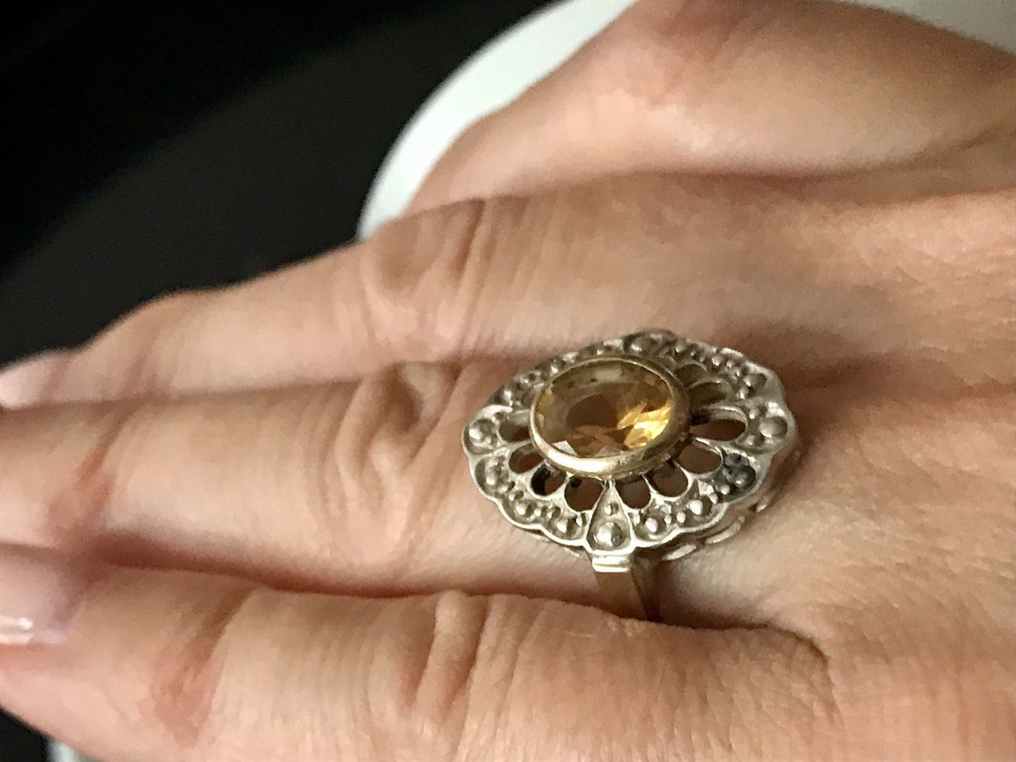 Antik Jugendstil Edel Damen Ring Citrin? Stein Silber 925~ Gr.60/61