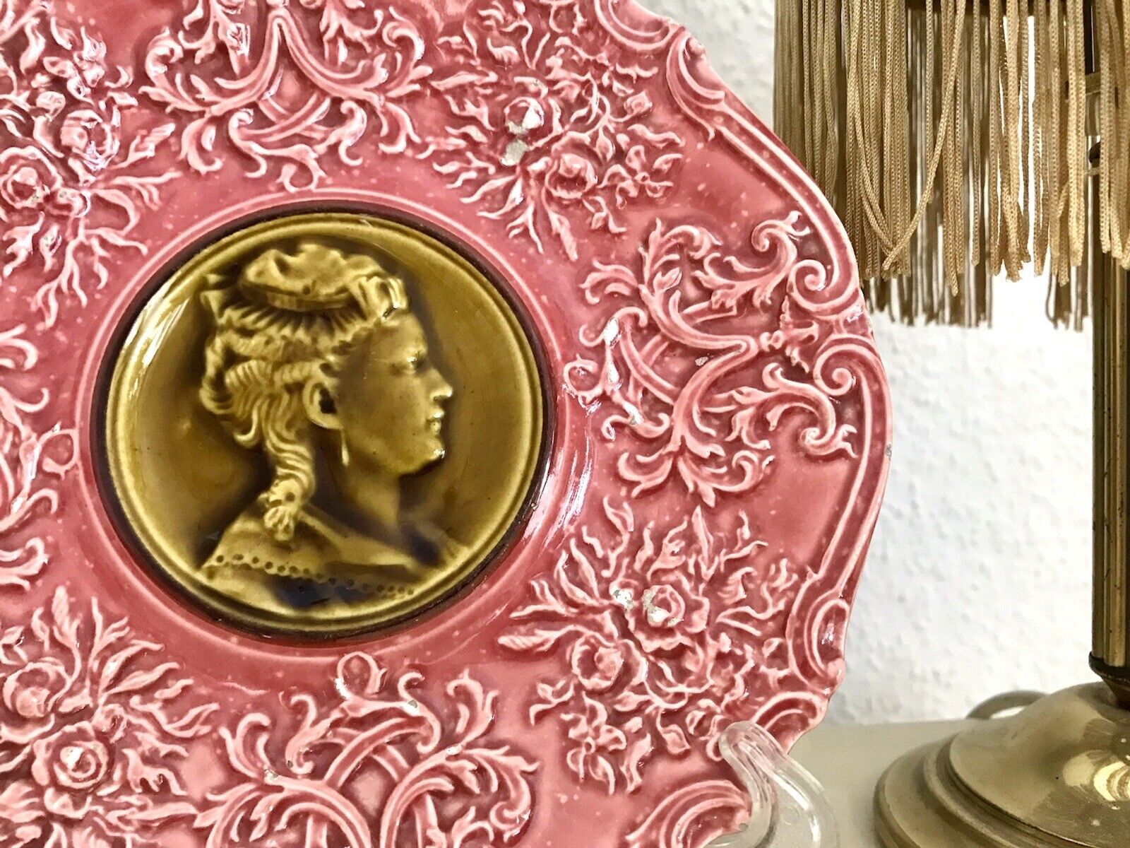 Villeroy&Boch Antik Keramik Majolika Teller Zierteller Schale Frau Torso rosa