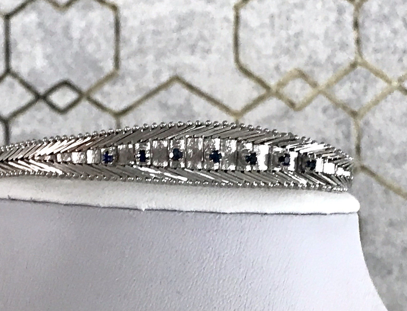 Antik Edel Art Déco 835 Silber Collier rhodiniert Halskette blau Steine Armband