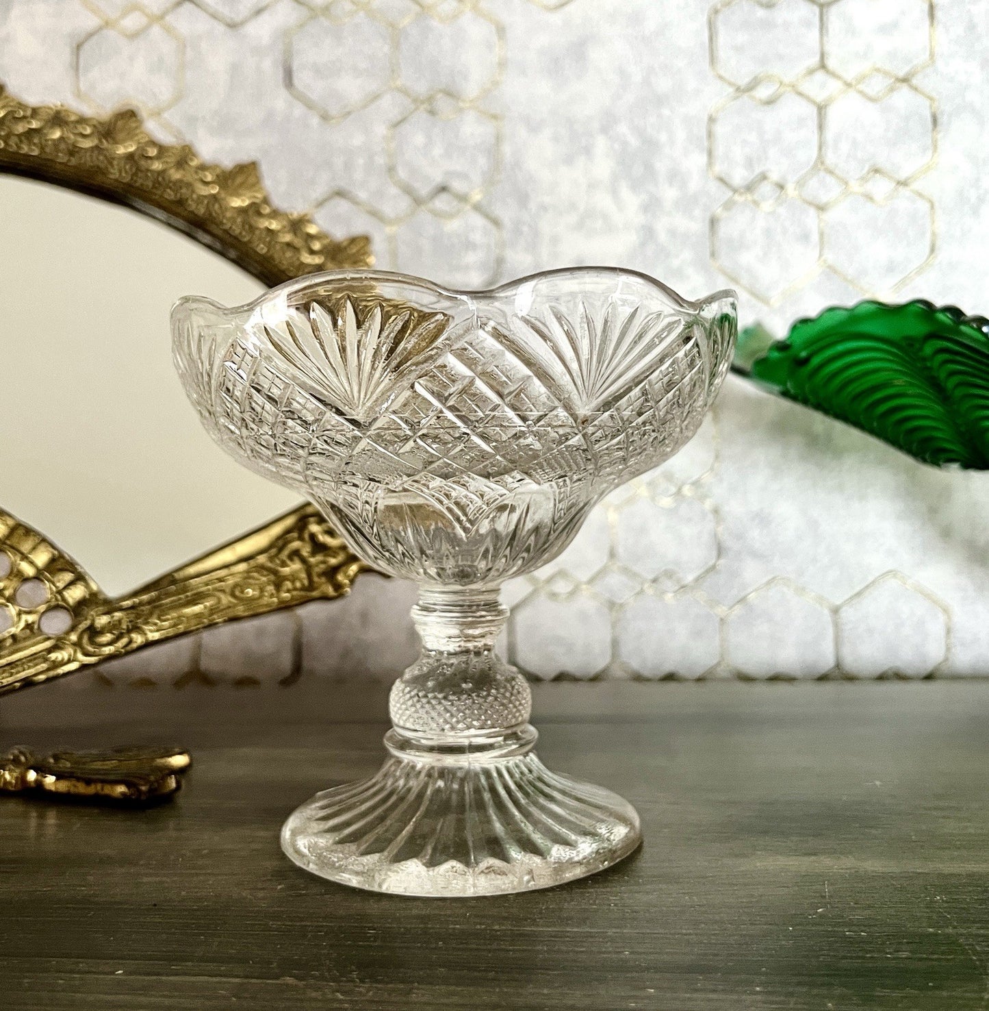 Antik Jugendstil Art Déco Pressglas Glas Fußschale Schale Zuckerschale