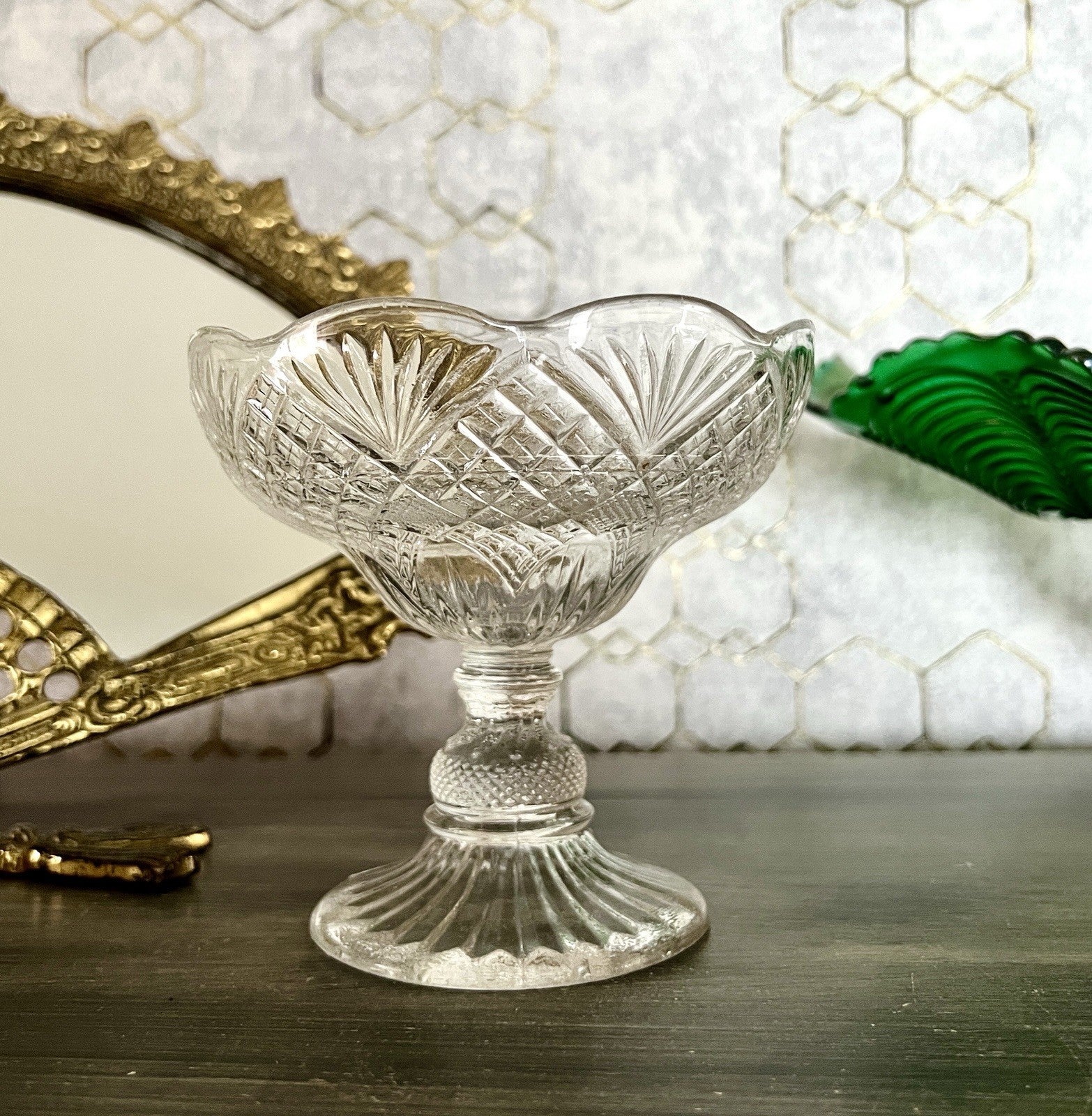 Antik Jugendstil Art Déco Pressglas Glas Fußschale Schale Zuckerschale