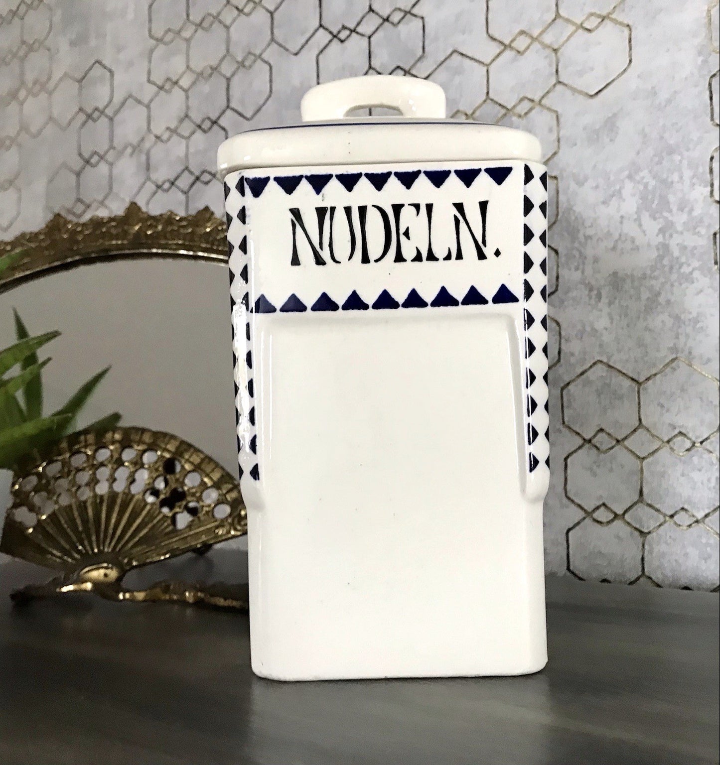Antik Jugendstil Vorratsgefäß Nudeln Gefäß Vorratsdose weiß Porzellan creme blau