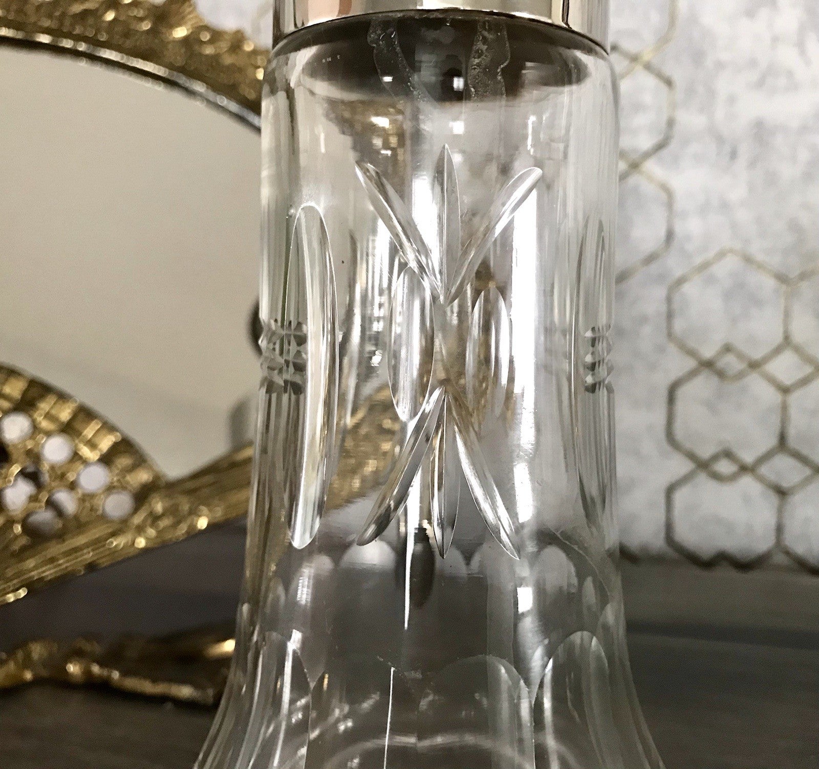 Antik Karaffe Dekanter Metallmontur versilbert? Kristallglas Schliff Edel!