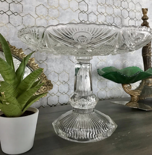 Antik Art Déco Pressglas Glas Schale Fußschale Tafelaufsatz Brockwitz Imperial