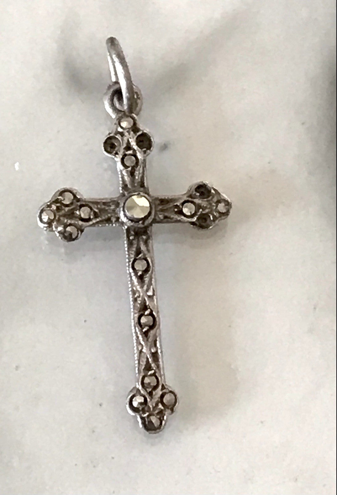 Antik Art Déco Echtsilber Silber Kreuz Anhänger Kettenanhänger Markasite