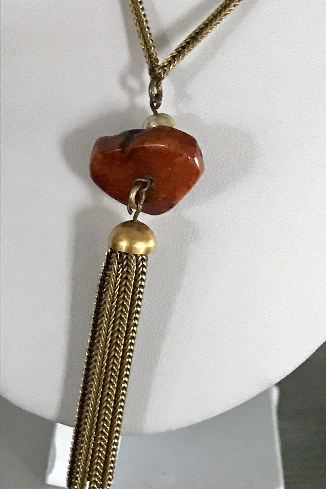 Vintage 60er Halskette Amerik. Doublè gold Steine Bernstein? Achate? SCHÖN