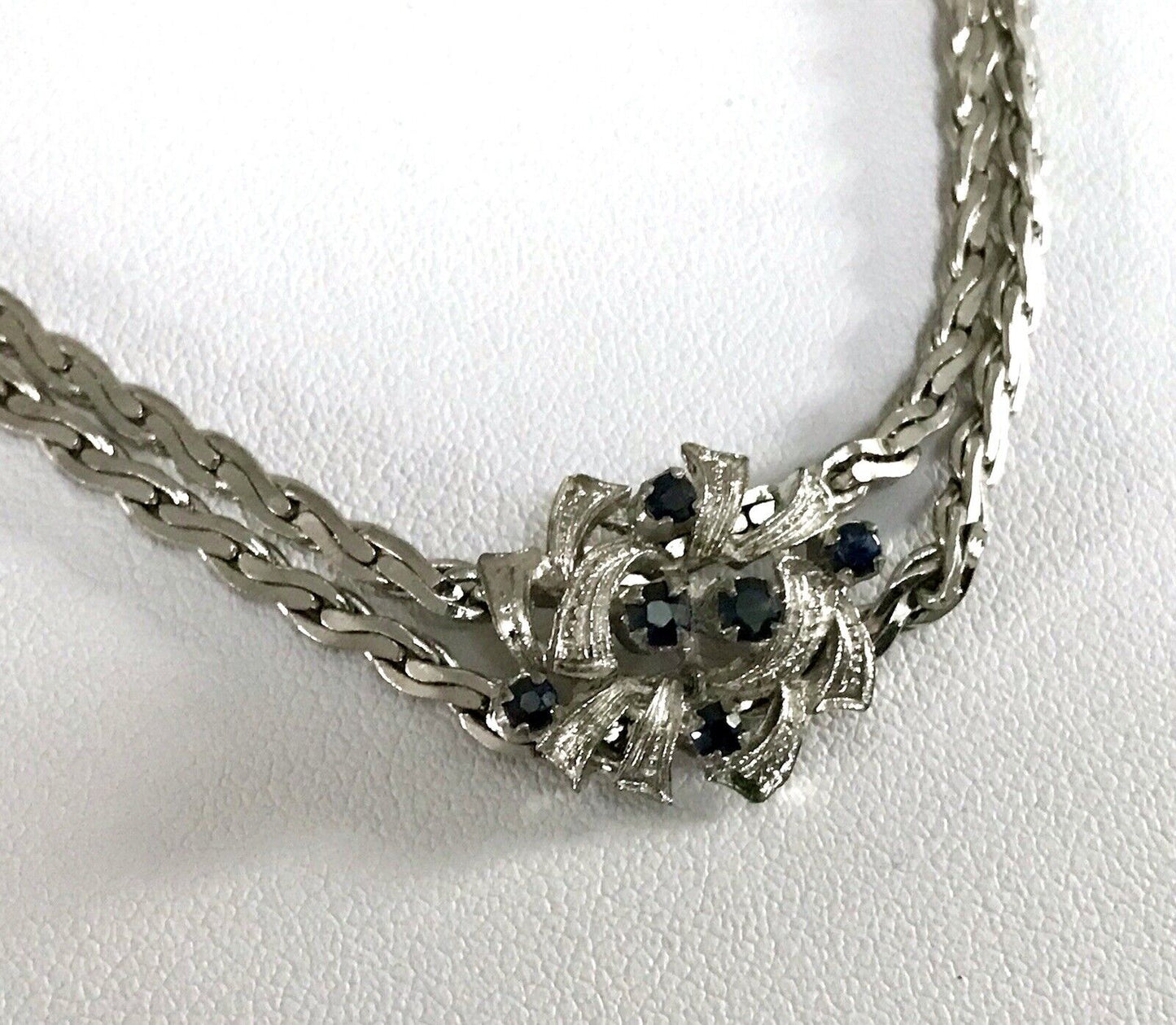 Antik Edel Art Déco 835 Silber Collier rhodiniert Halskette blau Steine